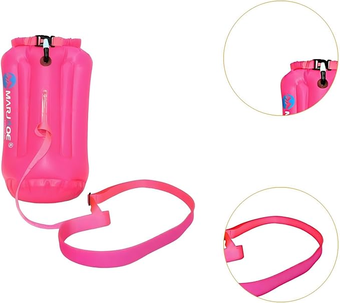 Swim Buoy Waterproof Dry Bag Lightweight Versatile Roll Top Sack 20L for Snorkeling Paddling Canoeing Sailing Boating Rose Red