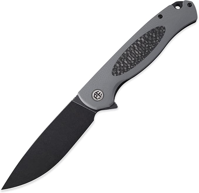 Petrified fish PFB03 Stamp Pocket Knife 3.58 D2 Black Stonewashed Blade 4.79 oz G10 Handle Flipper Liner lock Folding Knife (Gray &amp Black Stonewashed)