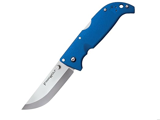 Cold Steel Finn Wolf 3.5in AUS8A Razor-Sharp Straight Back Blade 4.375in Griv-Ex Blue Handle Hunting Folding Knife Boxed