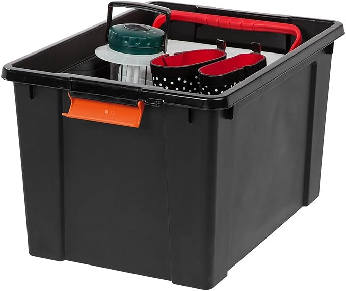 76Qt/19 Gal. Heavy Duty Plastic Storage Bins with Lockable Lids - Stackable Latching Totes for Tools Seasonal Items Sports Equipment Black