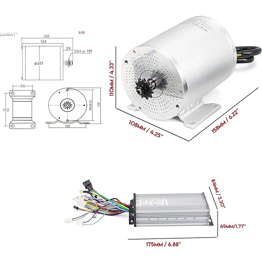 Electric Motor 1600W 48V Go Kart Electric Motor Kit with Throttle 33A Speed Controller BLDC ATV Kits Scooter Motorcycle Engine Scooter Chain T8F