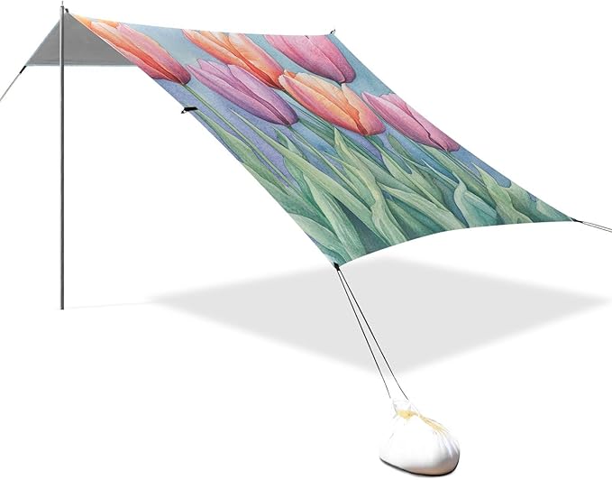 ALAZA Watercolor Beatiful Tulips Beach Tent Sun Shelter Portable Canopy Sunshade for Outdoor Camping Picnics Backyard Fun 10x9 ft