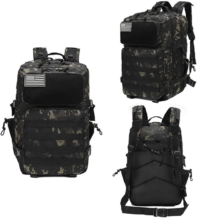Tactical Backpack Military Backpacks 45L Army Backpacks Large Waterproof Bug out Bag for Fishing Hiking Hunting (Black CP)