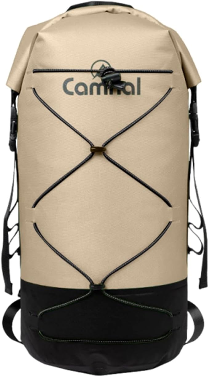 pistro 40L Waterproof Dry Backpack for Kayaking Boating Swimming with Wet Dry Separation Compartment Outdoor Sports Bag- Khaki