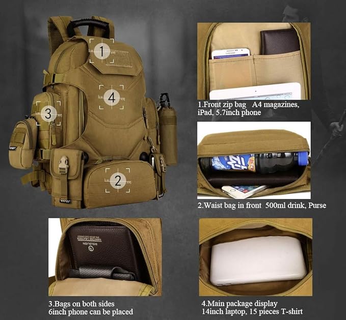 Jungle Leopard 40L Travel Rucksack Tsctical Backpack Army Molle Outdoor Sport Bag Men Camping Hiking Military (Color : S427-40L-CP)