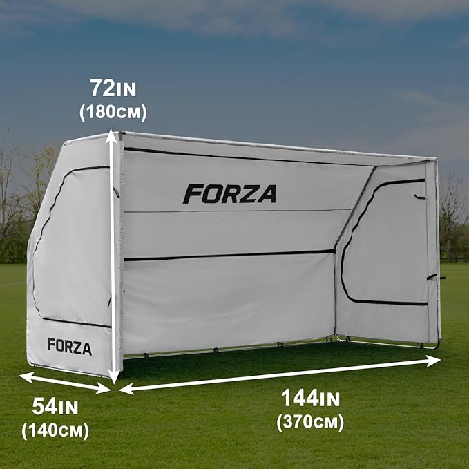 FORZA Portable Team Shelter | Durable Steel Frame Shelter for Sports Teams – Optional Benches &amp Multiple Colors (White Shelter + 6 Seater Bench Pro)