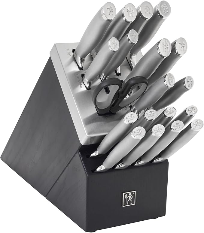 HENCKELS Modernist 20-Piece Self-Sharpening Knife Set with Block Chef's Paring Utility Bread Steak Knives Black Stainless Steel