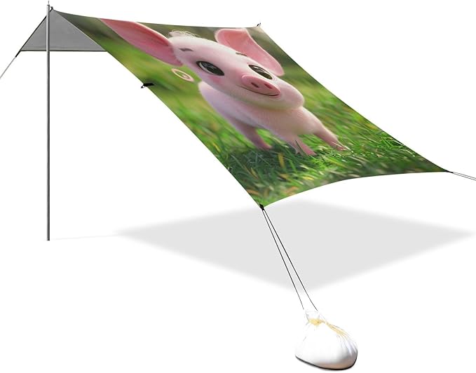 ALAZA Cartton Pig Cute Newborn Standing on A Grass Lawn Beach Tent Sun Shelter Portable Canopy Sunshade for Outdoor Camping Picnics Backyard Fun 10x9 ft