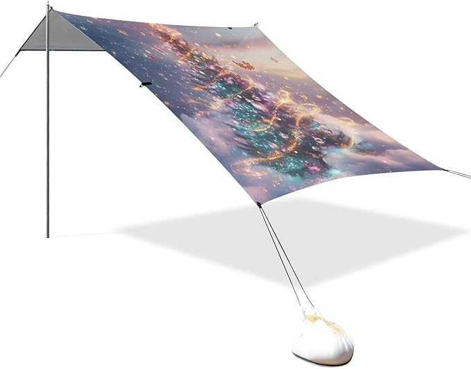 ALAZA Dreamy Christmas Tree Butterfly Beach Tent Sun Shelter Portable Canopy Sunshade for Outdoor Camping Picnics Backyard Fun 10x9 ft