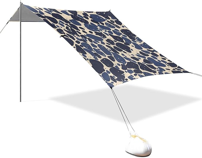 Animal Print Style Medium Slate Blue Foldable Beach Cabana UPF50+ Easy Setup Portable Sun Shelter with Sturdy Poles Sandbags and Shovel for Camping Picnics Backyard