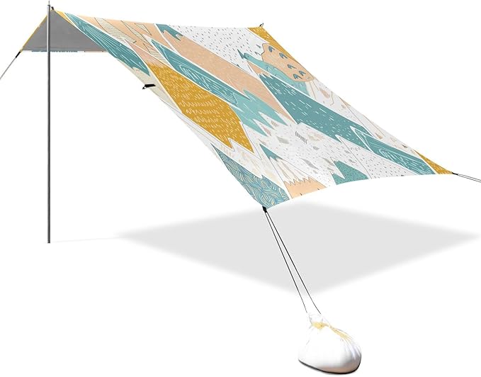Beach Canopy with Windproof Ropes &amp Sandbags Beach Tent Sun Shade Sun Shelter for Camping Trips Fishing Backyard Fun or Picnics Mountain