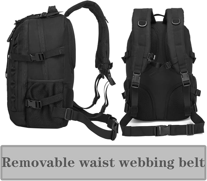 Military Tactical Backpack For Men Laser-Cut Molle Daypack 3 Day for HikingWorkingTravel (black)