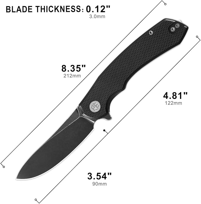 Petrified fish PFP12 WaterSpout Folding Knife3.54 14C28N Steel Blade G10 Handle Folding Pocket Knife for Camping EDC Outdoor (Black Black Stonewashed)