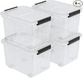 50 Quart Large Plastic Latching Box with Lid Clear Storage Bin with Wheels Stackable 4 Packs