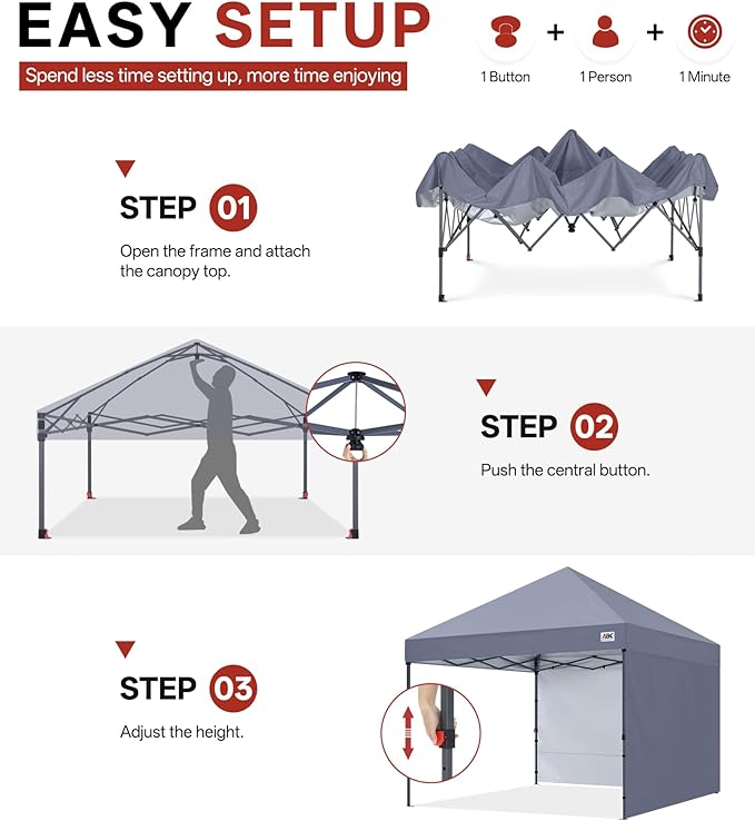 ABCCANOPY Easy Pop up Canopy Tent with 2 Sidewalls for Outdoor Sun Blocking or Rain Protection10x10 Gray