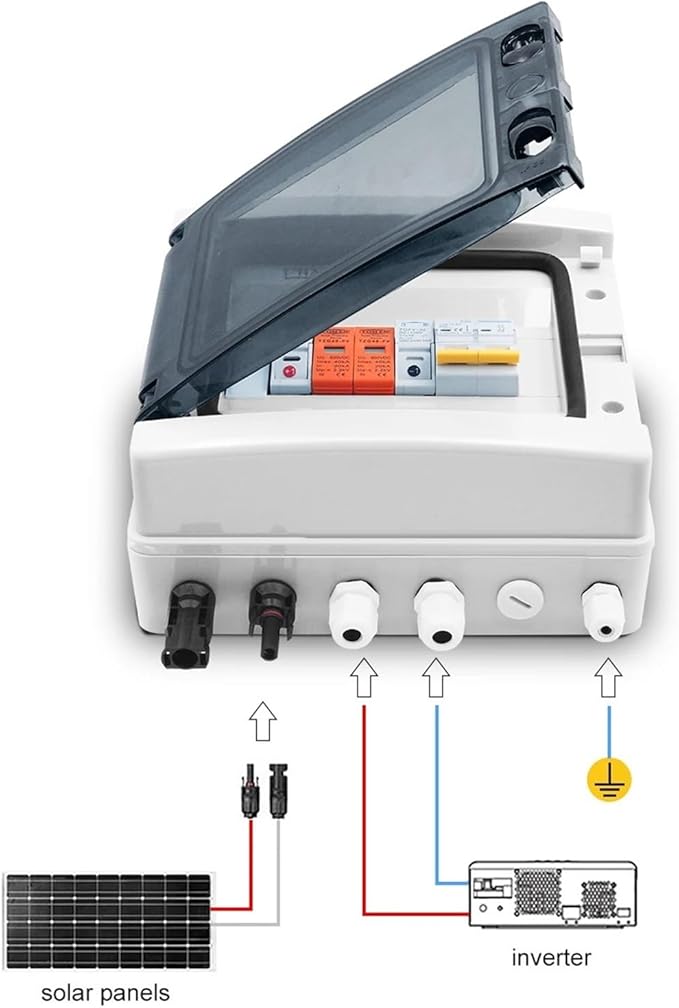 Solar photovoltaic Combiner Box Solar photovoltaic PV Combiner Box with Lightning Protection 1 Input 1 Out DC 600V Fuse MCB SPD Box IP65(20A DC MCB)