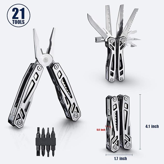 BIBURY Multi Tool &amp Utility Knife Set 21 in 1 Portable Multitool Folding Box Cutter Quick Change Blade Pocket Knife Pliers Tools for Outdoors Camping Fishing Hiking Home Repairs and Surviv
