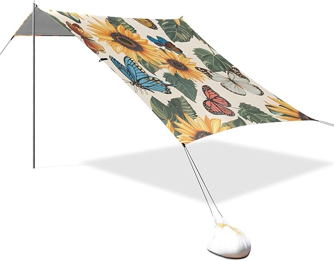 ALAZA Butterflies Sunflowers Beautiful Beach Tent Sun Shelter Portable Canopy Sunshade for Outdoor Camping Picnics Backyard Fun 10x9 ft