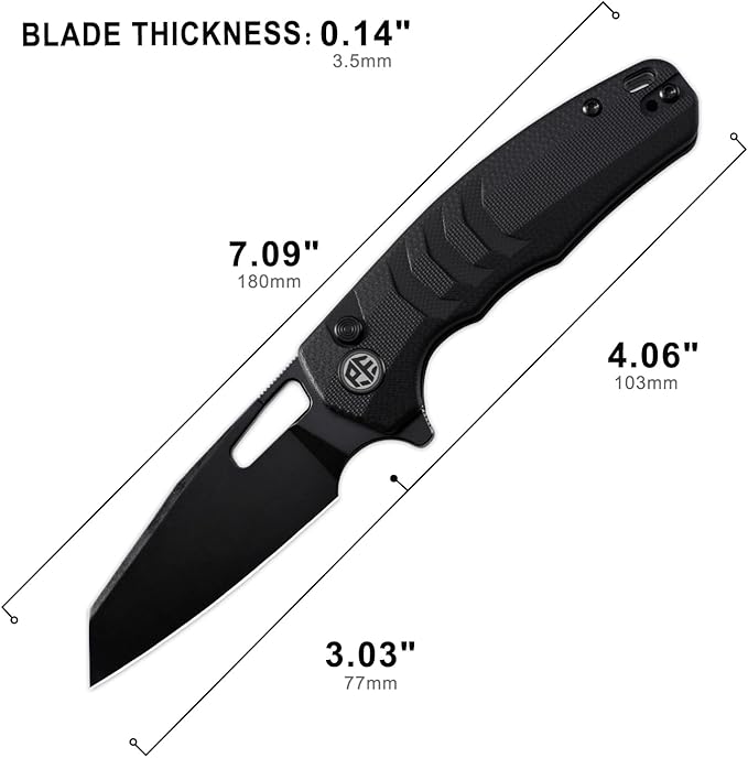 Petrified fish PFE17 Trilobite Folding Knife3.03 14C28N Steel Black Stonewashed Blade G10 Handle Camping Folding knife for EDC Outdoor (Black Black Stonewashed)