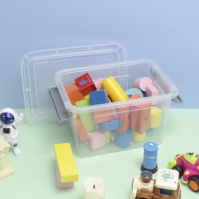 Sandmovie 3 Quart Small Plastic Storage Bin Clear Storage Latch Box with Lids 6 Packs