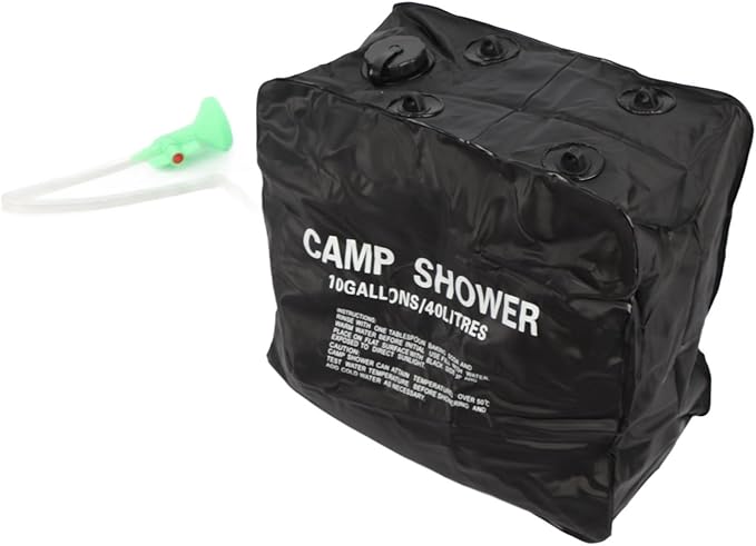 40L Solar Camp Shower Bag with Sprayer Outdoor Shower Water Bag Black PVC Rubber Plastic Cloth Texture Proof Coating for Camping Hiking Beach RV