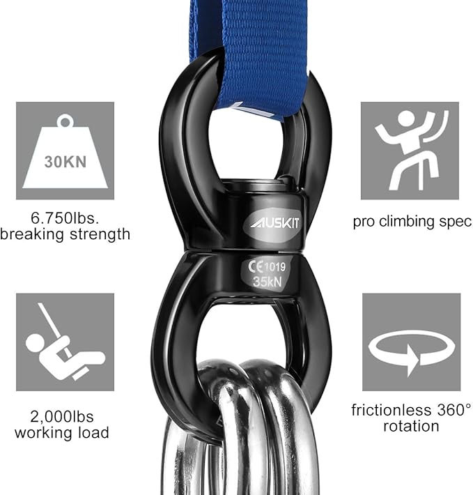 Black Swing Swivel 35 KN Safest Rotational Device Hanging Accessory