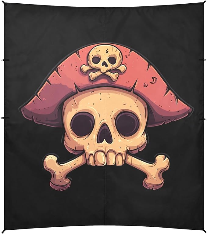 ALAZA Cartoon Pirate Skull with Bones on The Black Beach Tent Sun Shelter Portable Canopy Sunshade for Outdoor Camping Picnics Backyard Fun 10x9 ft