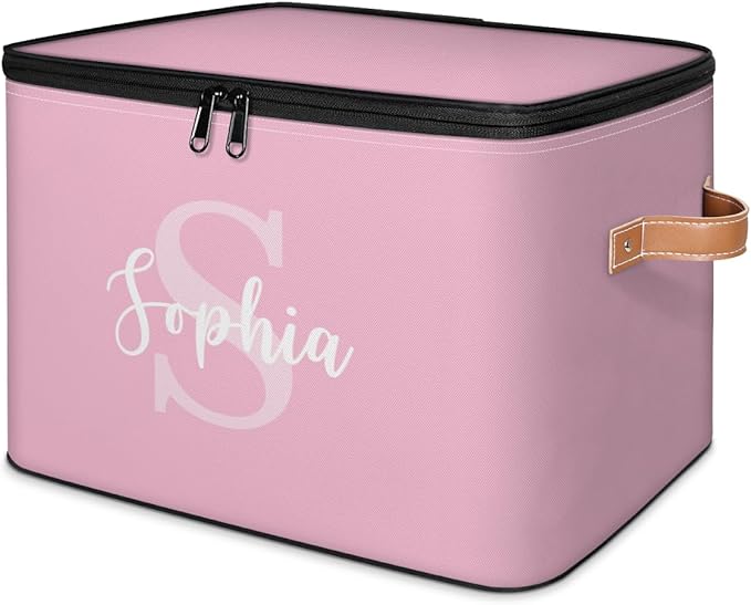 Personalized Closet-Storage-Bins with Lids HandleStackable Storage Bin for Under BedCube Collapsibl Basket Pink Baby-Keepsake-Box