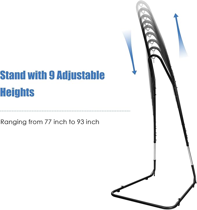 Moccha Adjustable Hammock Stand Height Adjustable C Stand Outdoor Solid Steel Heavy Duty Stand Outdoor &amp Indoor Arc Hanging Hammock Stand for Hammock Air Porch Swing Chair 77 to 93