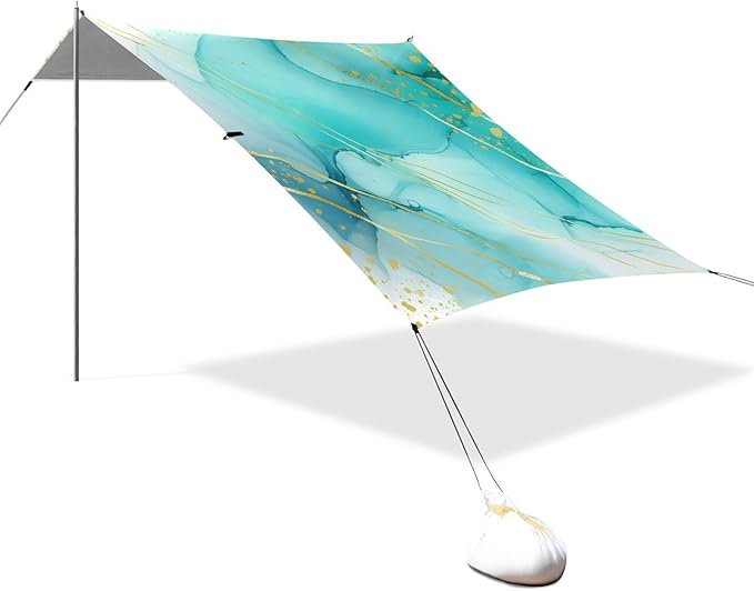 Beach Canopy with Windproof Ropes &amp Sandbags Beach Tent Sun Shade Sun Shelter for Camping Trips Fishing Backyard Fun or Picnics Textures