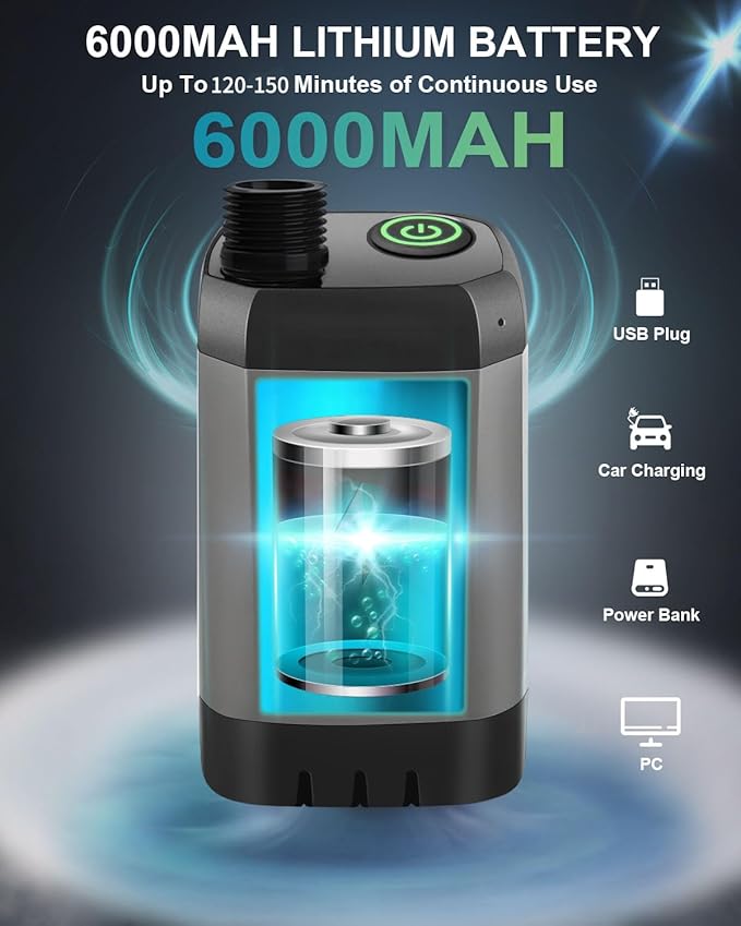 AUTOPkio Portable Camping Shower 6000mAh Rechargeable Camp Shower Pump with USB Cable &amp Electric Outdoor Shower Head Sprayer for Camping Hiking Pet Bathing Washing