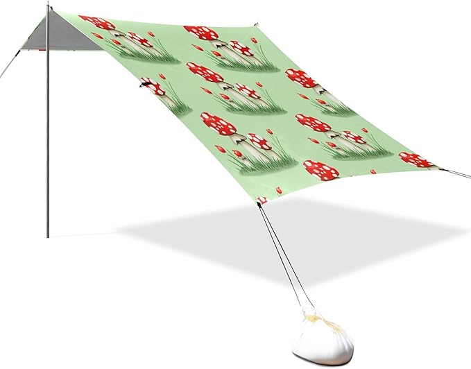 xigua Mushroom Beach Tent Sun Shelter with Carrying Bag - Silver Coated Oxford Fabric Beach Canopy for Beach Camping Fishing - Includes Windproof Ropes Sandbags &amp Stakes