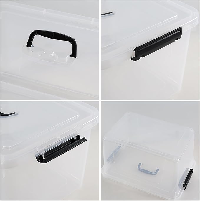 Pack of 4 Latch Storage Box 17.5 L Clear Container Box with Handle
