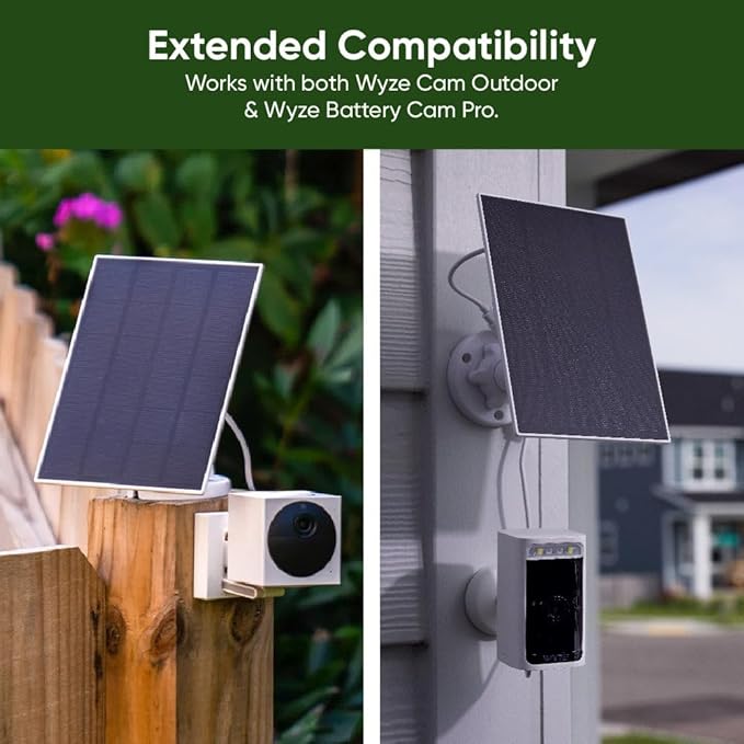 Solar Panel for WYZE Camera Works with Wyze Battery Cam Pro/Cam Outdoor v1/v2 Continuous Power with 2.5W 5V Charging Weather Resistant Easy Install - 1 Pack