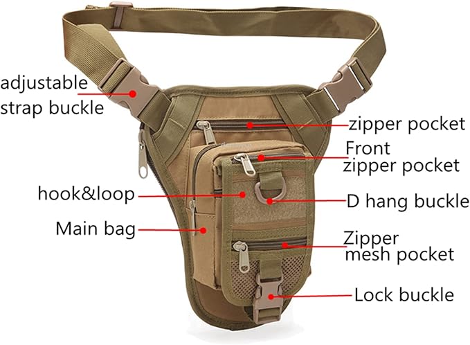Tactical Bag Army Waist Leg Bag Adjustable Hiking Hunting Waist Packs Military Molle Drop Leg Bags Black L