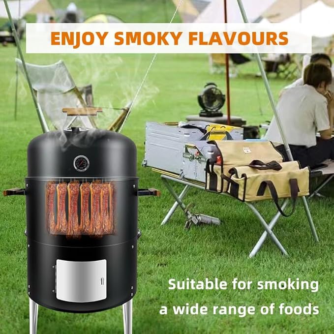 17 BBQ Smoker Grill Built in Thermometer Air Vent and adding charcoal door Multi-Layer heavy duty Meat Smoker Grill