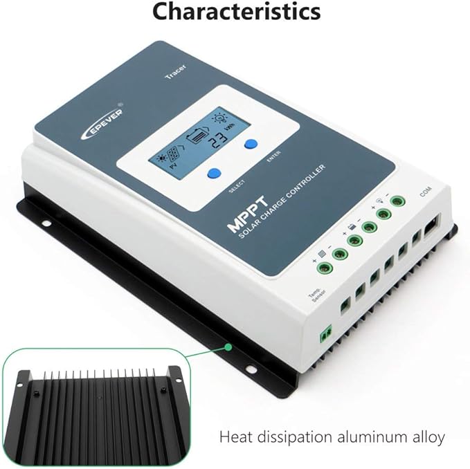 EPEVER 20A MPPT Solar Charge Controller 12/24VDC Automatically Identifying System Voltage with Backlight LCD Display Fit for Lead-Acid and Lithium Batteries
