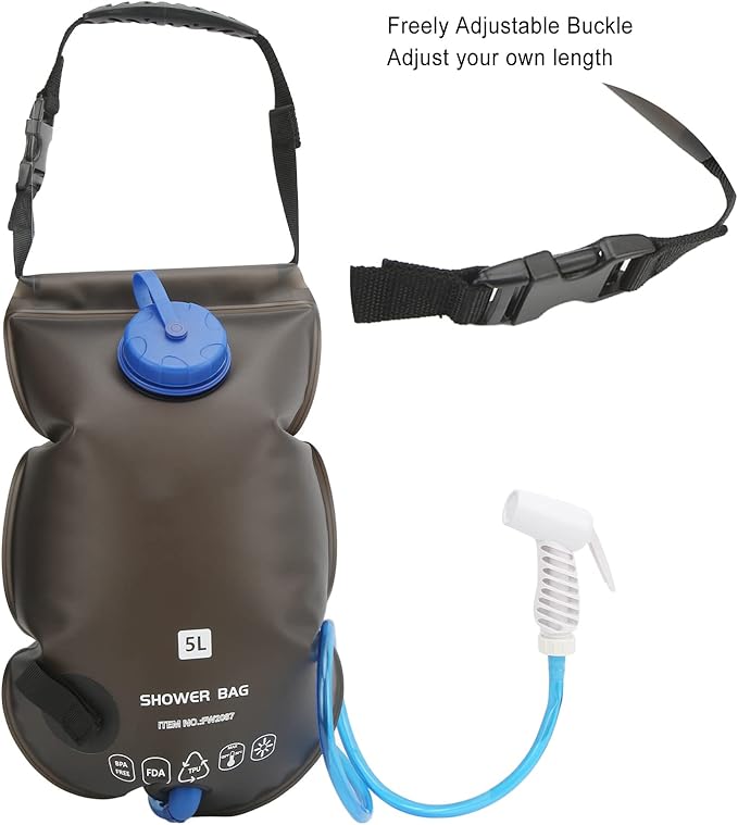Drfeify 5L Portable Outdoor Shower Bag for Camping Hiking &amp Travel Food Grade TPU Drinking Water Storage Bath Kit