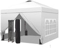 GDY 10x10 Pop Up Canopy Tent with 4 Sidewalls Easy Set up with One Push Lift Outdoor Silver Coated Beach Gazebos Carpas with 4 Sandbags for Events PartiesCamping White.