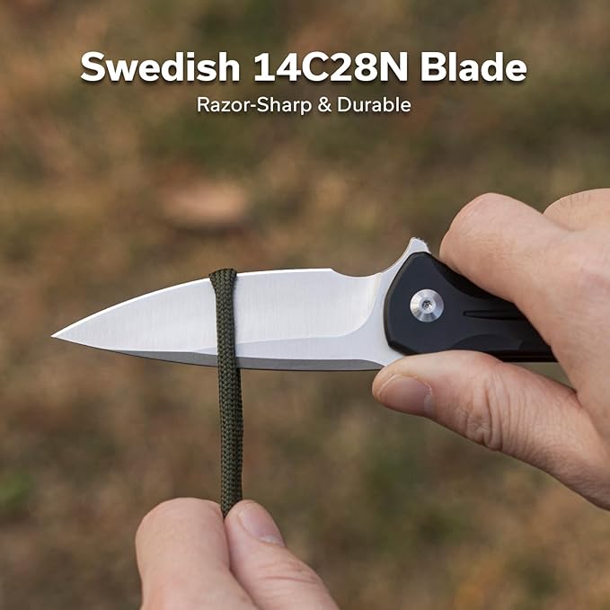CIVIVI Kitefin EDC Pocket Knife 3.22“ 14C28N Drop Point Blade Folding Knife Aluminum Handle with Reversible Clip for Camping Hiking Hunting C24091-1 Black