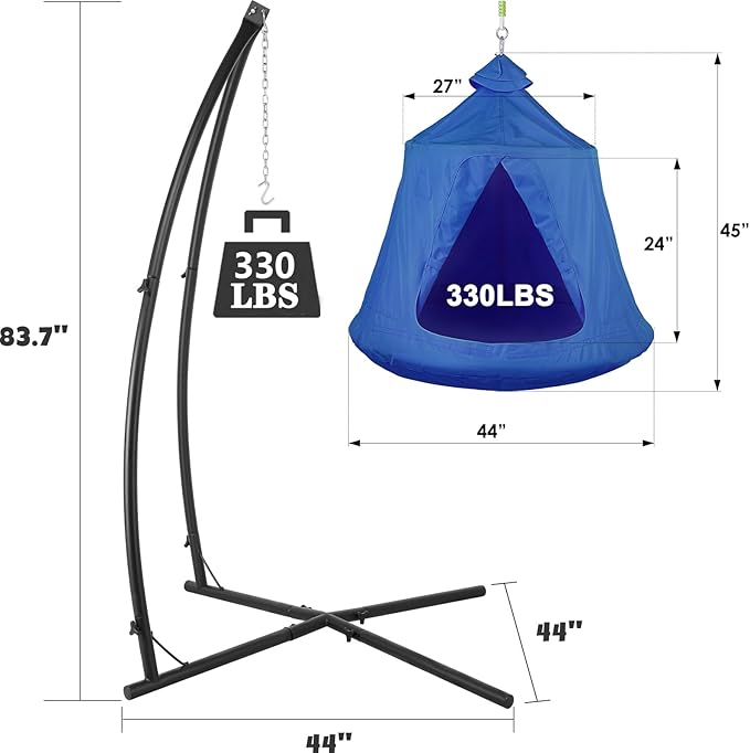 AthLike X-Shaped Hanging Tree Tent w/Swing ChairHammock Chair Stand Canopy w/Steel FrameIndoor Outdoor Egg Basket Patio Seat w/Adjustable Solid StandBedroom Porch Balcony Garden 330lb (Blue)