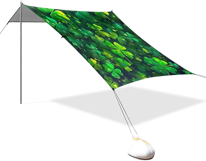St Patrick's Day Clovers Beach Tent Sun Shelter Set UPF50+ UV Protection 10.5 x 9.19 FT Camping Shade Canopy with Sandbags Sand Anchors Carrying Bag and Others
