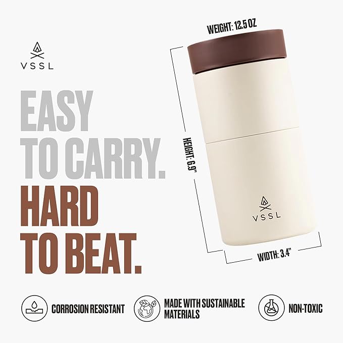 VSSL - Nest Pour Over Coffee Set | Coffee Maker for Camping | All-In-One Travel Pour Over | Transportable Dripper 10oz Stainless Steel Travel Mug | Compact Storage &amp Adventure Ready | Cream