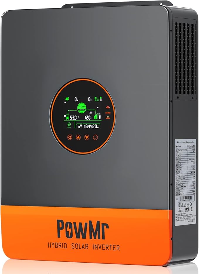 PowMr 5200W Hybrid Solar Inverter 48V DC to 110V/120V AC Split Phase Inverter with 100A MPPT Controller Max PV Input 6KW 500VDC Supports Up to 6 in Parallel for Lead Acid Lithium Battery