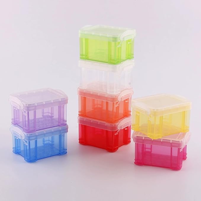 24 Pack Mini Plastic Storage Bins with Lid 3.3×2.6×2 Clear Latch Small Storage Box Stackable Organizer Container for Crafts Jewelry Beads Office Supplies 8 Colors
