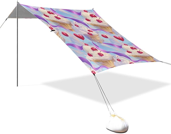 ALAZA Ice Cream Cherry Pattern Beach Tent Sun Shelter Portable Canopy Sunshade for Outdoor Camping Picnics Backyard Fun 10x9 ft