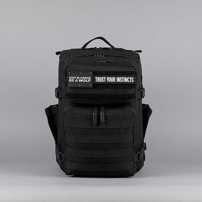 WOLFpak 35L Tactical Gym Backpack (Alpha Black) Durable 1000D Waterproof Oxford Material with MOLLE Webbing Laptop Pocket &amp Dual Cup Holders Durable Fitness/Travel/Military Daypack