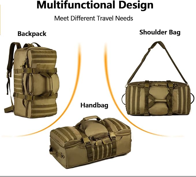 Military Tactical Backpack 60L Extra Large Waterproof Outdoor Hiking Backpack Men's Camping Backpack Hiking Duffel Bag for Hunting Hiking Fishing Climbing Travel Deserts (Color : D)