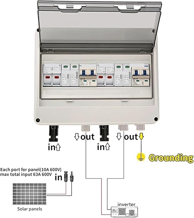 CAARLA Solar Combiner Box Outdoor 2 String 2 Input 2 Output 600V IP65 PV Solar Surge Protection DC Combiner Box(DC Fuse 15A)