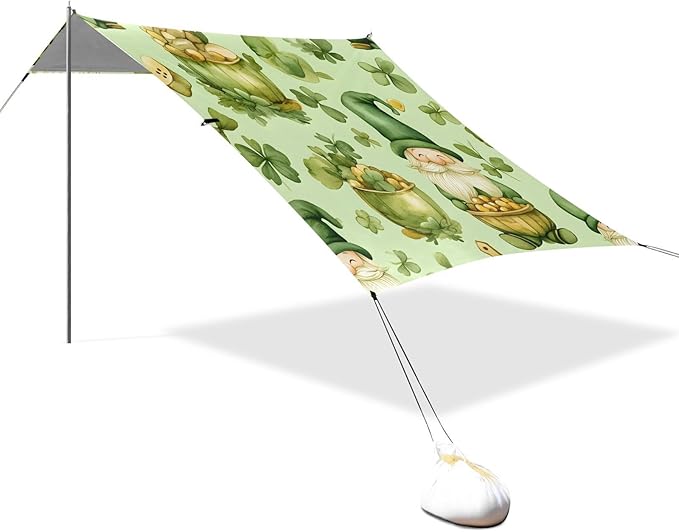 xigua St. Patrick's Day Beach Tent Sun Shelter with Carrying Bag - Silver Coated Oxford Fabric Beach Canopy for Beach Camping Fishing - Includes Windproof Ropes Sandbags &amp Stakes